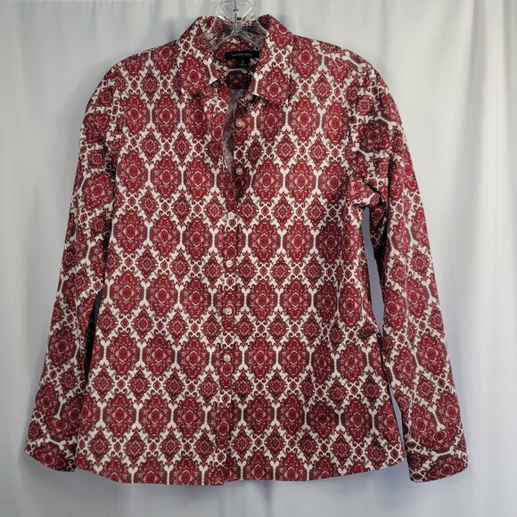 Lands' End No Iron Blouse Size 8 Red & White Paisley Supima Cotton - Picture 1 of 9